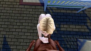 Miles Morales fucks Gwen Stacy on balcony, feeling anal pleasure outdoors