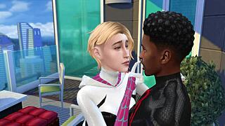 Miles Morales fucks Gwen Stacy on balcony, feeling anal pleasure outdoors