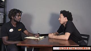 Muscle Security Officer Bareback Drills Gay Guy After Hot Blowjob