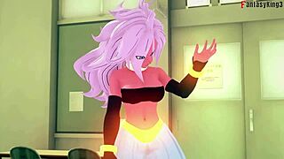 Android 21 transforms in Dragon Ball Zex, sheer fantasy with crossdressing monster.