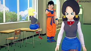 Android 21 transforms in Dragon Ball Zex, sheer fantasy with crossdressing monster.
