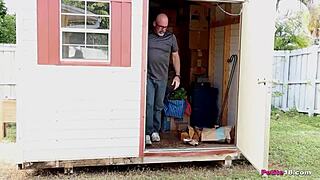 Petite Teen Electra Eats Glass While Fucking a Real Man