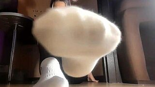 man, those sweaty feet after training got me staring at her shaved russian pussy and big tits!