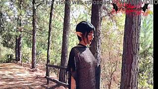 Gothic Elf Teen Masturbates Outdoors in Forest with Toy