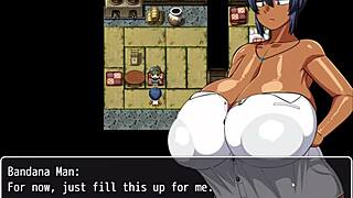 Tanned Natsuki enjoys a naked bath after chatting with perverted villagers in hentai ep 3.