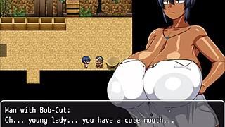 Tanned Natsuki enjoys a naked bath after chatting with perverted villagers in hentai ep 3.