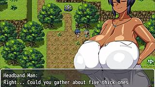 Tanned Natsuki enjoys a naked bath after chatting with perverted villagers in hentai ep 3.