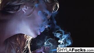 Sexy Blonde Pornstar Shyla Stylez Smokes Fetish.