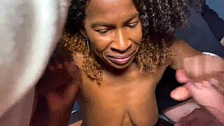 this ebony hot wife is getting cum in the bookstore