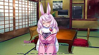 Catwomen enjoy tails and titties in hotspring, riding monster in anime game episode.