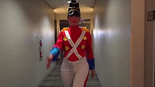female royal dragoon in costume gives weirdest blowjob with choking and cum
