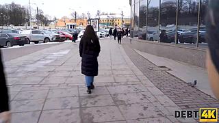 Debt4k deal turns into rough banging for curly Russian waitress.