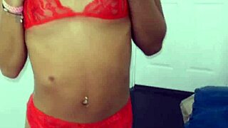 Ebony girlfriend gives anniversary blowjob to boyfriend in lingerie