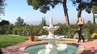 This blonde with big tits in a black outfit gets cum in her mouth