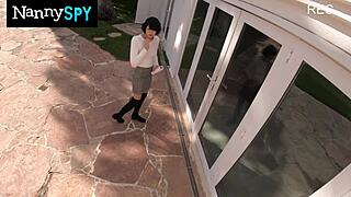 bent over brunette nanny gets wet pussy fucked in missionary by voyeur before losing job