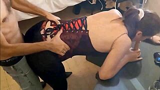 amateur slut in red thong blows cock and rims ass in doggy 😈