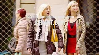 Jessie and Lola finger shaved pussies in hotel room