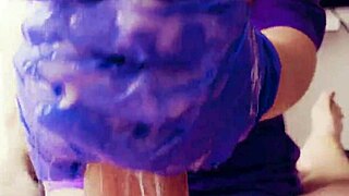 Redhead Amateur Masturbates Big Cock in Gloves and Cums a Lot