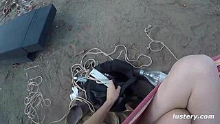 Watch this kinky couple's hardcore outdoor bondage sex?