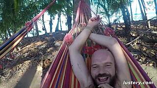 Watch this kinky couple's hardcore outdoor bondage sex?