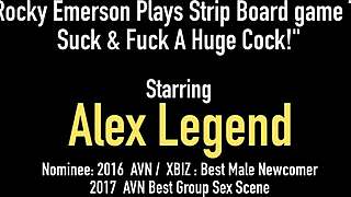 rocky emerson rides alex legends' fat cock cowgirl style, getting cum on her shaved ass
