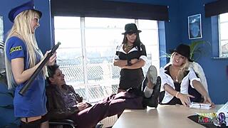 Busty Mafia Boss Strips in Stockings, Sucks Cock, and Rides During Police Raid