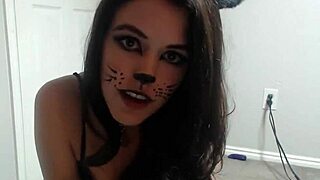 teen in cat outfit fingers pussy on webcam