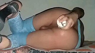 Sofi Black, Sexy Slut In Blue Nylons Lingerie, Stretches Her Ass With Big Toy!