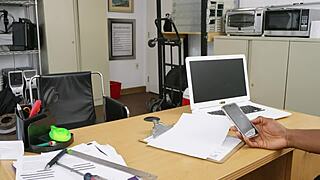 Chick in Short Skirt Rubbed and Banged by Director