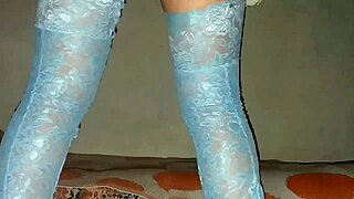 Sofi Black, Sexy Slut In Blue Nylons Lingerie, Stretches Her Ass With Big Toy!