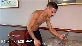 Tecnico feels the passion in interracial blowjob with big tits twink.