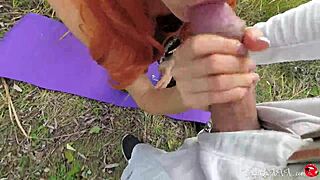 Kitty sucks stranger's dick passionately then doggy fucks outdoors 😍