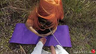 Kitty sucks stranger's dick passionately then doggy fucks outdoors 😍