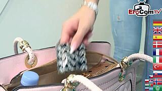 Curvy busty brunette slut takes anal pounding with pussy creampie