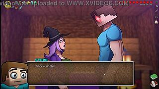 Hornycraft parody: witch tests potion to grow huge cock