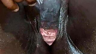 Big tits ebony whore fingers her sloppy ass with toys 😍