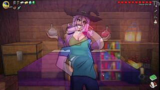 Hornycraft parody: witch tests potion to grow huge cock
