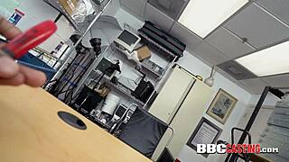 Teen BLOWS on director's BIG BLACK COCK before DRILLED