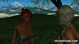 Hey, two bi 3D babes licking and sharing a hard cock! 😍