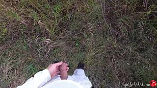 Kitty sucks stranger's dick passionately then doggy fucks outdoors 😍