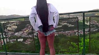 Gostosa with Stunning Breasts Flashes Lingerie for Outdoor Sex at Tourist Spot