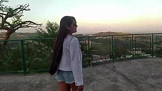 Gostosa with Stunning Breasts Flashes Lingerie for Outdoor Sex at Tourist Spot