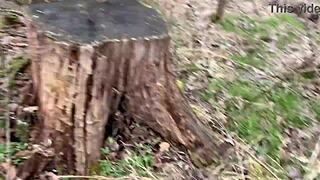 Emo Slut Fucked on Tree Stump in Rough Public Action