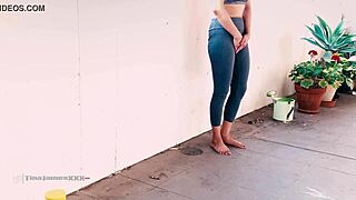 Asian Tina locked out on balcony desperate to pee