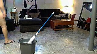 Hey dude, ever seen a horny gay nudist jerk off while cleaning the beach house?