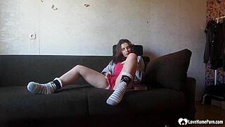 Spycam catches stepsister fingering her tight pussy solo