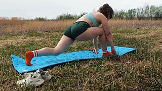 Cute Milf Turns Nympho with Stranger in Outdoor Training.