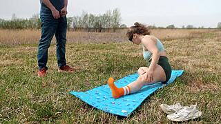 Cute Milf Turns Nympho with Stranger in Outdoor Training.