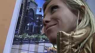 Blonde cutie gets wild in public fuck video for cash