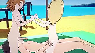 Danganronpa Chihiro And Hiyoko Having Fun On Beach, Anal Style